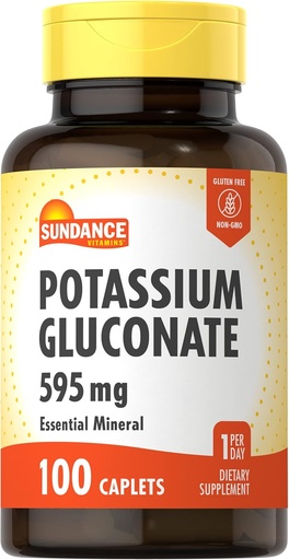 [BRSWKED2OMFWYGTU] Sundance Potassium Gluconate 595mg | 100 Count | Essential Mineral Supplement | Vegetarian, Non-GMO, and Gluten Free Formula