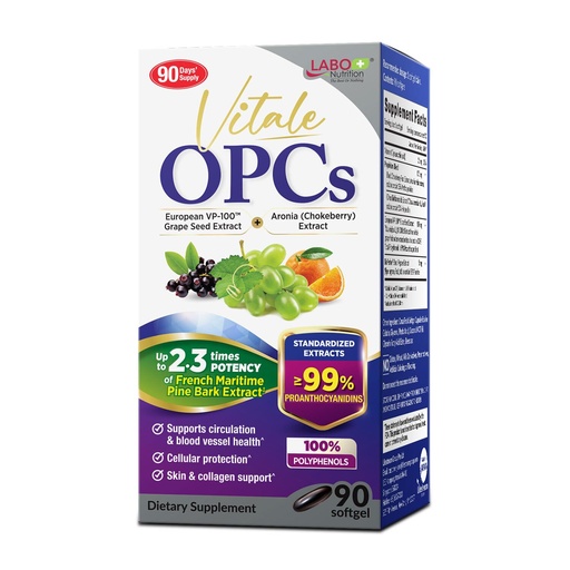 [BRSRAGQTCEFAAG3F] LABO Nutrition Vitale OPCs Premium European Grape Seed Extract with Aronia, Citrus Bioflavonoids, Supports Circulation, Skin Health and Cellular Protection, 100% Polyphenols, 90 Softgels