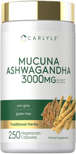[BRSROEL2BEMWODTD] Carlyle Mucuna with Ashwagandha | 250 Capsules | Mucuna Pruriens Supplement | Vegetarian, Non-GMO, Gluten Free