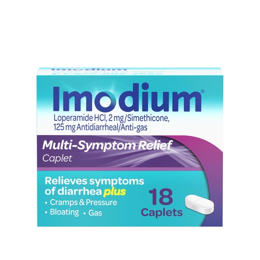 [BRSWKYQ7A4IQOALK] Imodium Multi-Symptom Relief Caplets, 18 ct | Loperamide Hydrochloride & Simethicone, Anti-Diarrheal Medicine, Relief of Diarrhea, Gas, Bloating, Cramps & Pressure