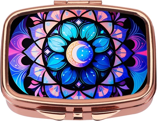 [BRSROBL4OEFRA3Y2] Dyippy pill Case Pill Box su Mirror Retro Pocket 2 Comuniction Medicine Case Vitaminas Pil Organizatorius Pocket Išvalo ir Kelionės (Rose Gold- Moon Gėlių)