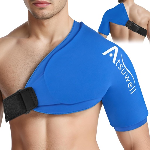 [BRSRAEIPCIDQMA32] Atsuwell XL Shoulder Ice Pack Wrap, Shoulders Ice Packs Rotator Cuff Cold Therapy, Cold Pack Shoulder Compression Sleeve for Women Men, Shoulders Cold Packs Sleeve for Discomfort, Blue