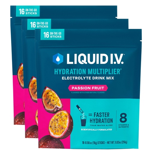 [BRSWGHQBBAIAA2Y3] Liquid I.V.® Hydration Multiplier - Passion Fruit | Electrolyte Powder Drink Mix | 3 Pack (48 Servings)