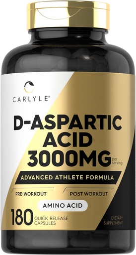 [BRSW2EILOIPGKALZ] Carlyle D Aspartic Acid Capsules 3000mg | 180 Count | DAA Supplement for Men and Women | Advanced Athlete Formula | Non-GMO & Gluten Free