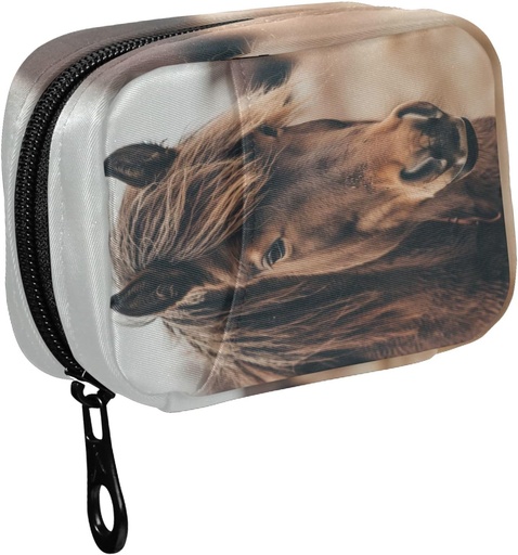 [BRSRABTYOAFWKA3K] Fustylead Brown Mane Horse Zapri Fill Organizator Primer z Zipper 2 krat Na dan za vitamin in dodatek, 7 Day Travel Organizer Medicine Case