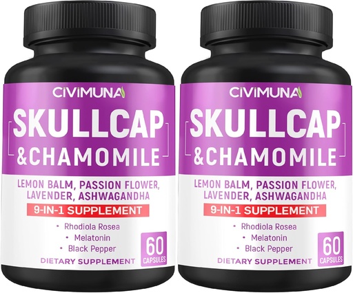 [BRSRMFAHOB5GGFA3] Skullcap Capsules with Skullcap, Chamomile, Lemon Balm and More - 120 Capsules for 4 Months Supply (Pack of 2)