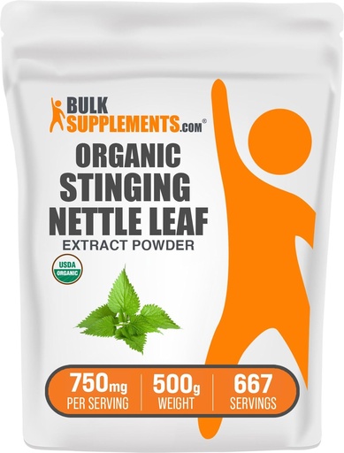 [BRSWKH34AZ5BAYDH] BulkSupplements.com Organic Stinging Nettle Extract Powder - Nettle Leaf Extract, Herbal Supplement - Vegan & Gluten Free, 750mg zerbitzatu bakoitzeko, 500g (1.1lbs) (1. paketea)