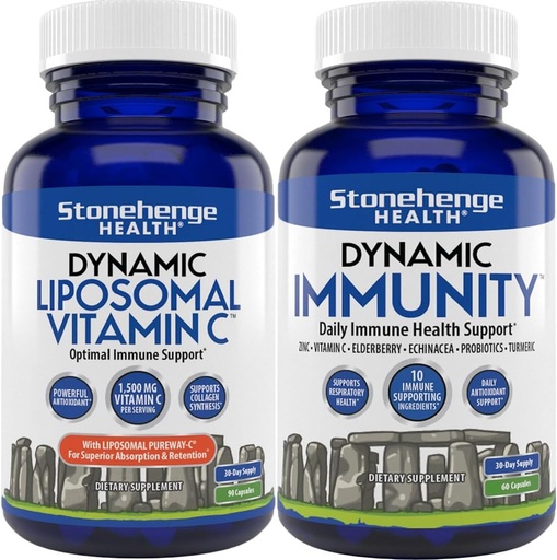 [BRSRAHQEAUPG23TH] Stonehenge Health Dynamic Liposomal Vitamin C + Dynamic Immunity Bundle Supplements to Support Immune System, Collagen Synthesis, and Brain Health
