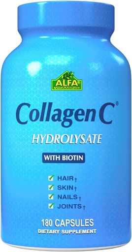 [BRSWIZIRCB6R6HLY] CollagenC - Alfa Vitamins ilə Biotin ilə kollec hidrolysate Kapsüllər - Skin, Nails & Hair Rejuvenation üçün Anti-Aging Nutritional Supplement - Supports Bone & Muscle - Amerikada 180 Capsules
