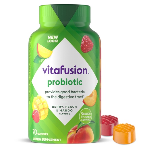 [BRSWGEAZCN6QE3TL] vitafusion Probiotic Gummy Supplements, Raspberry, Peach and Mango Flavors, Probiotic Nutritional Supplements With 5 Billion CFUs, 35 Day Supply, 70 Count