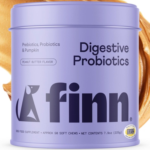 [BRSRA2YKOUGRUYLK] Finn Digestive Probiotics for Dogs - Complete Digestive System Support with Pumpkin, Prebiotics, & Live Probiotics - Vet Recommended & Made in The USA - 90 Soft Chews (Peanut Butter)