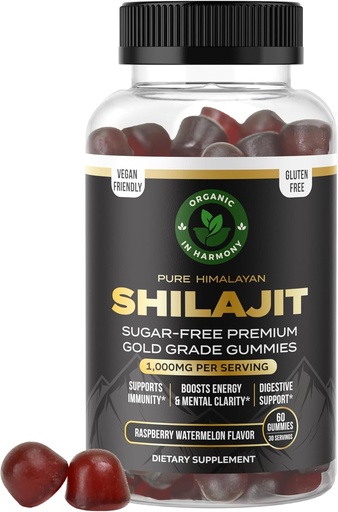 [BRSROBL2CJ6RODIV] 30.000 MG Pure Organic Shilaj Gummies pentru bărbați și femei, Sugar-Free Shilaj Supliment, 85+ Trace Minerale & Acidul pelvian - Îmbunătățirea congestivă & Mood, Imunitate și energie, 60 Gummies.