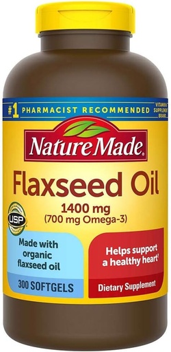 [BRSWYZT7B4CBE2YZ] Nature Made Organic Flaxseed Oil 1400 mg Omega-3 700 mg 300 Softgels