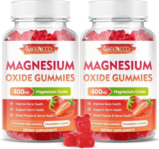 [BRSRAHY7DEHRACLK] 2 Paket maşın oksigen qutusu Gummies 400mg, Yetişkin və Uşaqlar üçün Chewable maşın oksigeni, Nerve & Muscle Support, Non-GMO, Sugar-Free, Strawberry Flavor, 120 Count