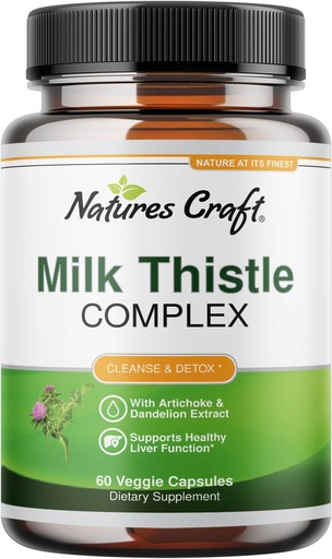 [BRSWKFA7CR7WCGDM] Soutien du foie Thistle de lait Supplément pour le nettoyage du foie Detox & Repair - Le thistle de lait avancé et le supplément racine de dandelion avec extrait d'artichaut - Capsules de dandelion pour détox - 60 Ct