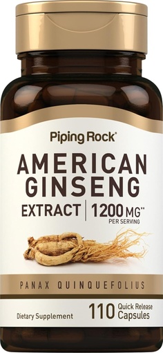 [BRSRMH34OR6GEYD7] Piping Rock American Ginseng Capsules | 1200 mg | 110 Pills | Root Extract Supplement | Panax Quinquefolius | Non-GMO, Gluten Free