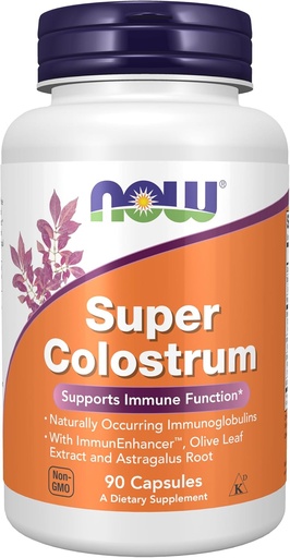 [BRSWIYQ7BN7RUHT2] NOW Foods Supplements, Super Colostrum 500 mg, Naturally occurring Immunoglobulins with ImmunEnhancer™, Olive Leaf Extract and Astragalus Root, 90 Veg Capsules