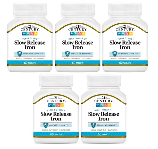 [BRSWG2QQBN7Q4G3B] 21st Century Slow Release Iron Tablets - 60 ct, Pack of 5 - Packaging May Vary