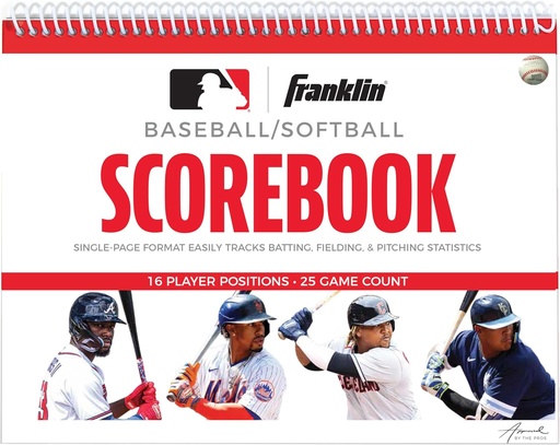 [BRSWIZQGA4NQ22Y3] Franklin Sports MLB Baseball + Softball Scorebook - Book for Stats - Coaching Official Scorekeeper - 25 Games