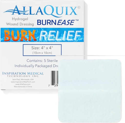 [BRSWYCQQOB6RAAYV] BurnEase™ Hydrogel Burn Dressing Pads by AllaQuix – XL 4" Sterile Pads (Box of 5) | Instant Cooling Relief for Burns, Scalds, Sunburn | Moist Wound Healing Gel for First Aid & Emergency Burn Care