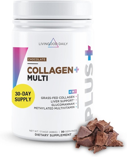 [BRSRMZL3OEARGDQ4] Livingood Daily Collagen Powder for Women & Men, Grass Fed Hydrolyzed Collagen Peptides, Protein & Multivitamins for Healthy Hair, Skin & Nails, Keto & Paleo, Gluten Free, Chocolate, 30 Servings