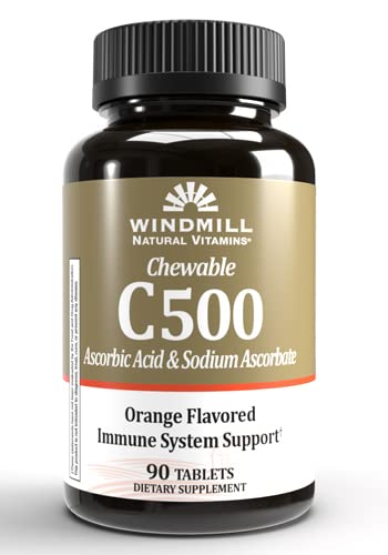 [BRSWYFAKO4AQO3Q6] Windmill Health Products Chewable Vitamin C-500, Immune System Support, Potent Antioxidants, 90 Tablets, 90 Count