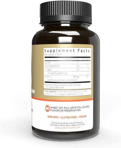 [BRSWYFAKO4AQO3Q6] Windmill Health Products Chewable Vitamin C-500, Immune System Support, Potent Antioxidants, 90 Tablets, 90 Count