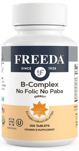 [BRSWIYL2PNYWY2DU] Freeda Vitamin B Complex No Folic No PABA - Super B Complex Kosher Vitamin Supplement with Vitamin B1 Vitamin B2 Vitamin B3 Vitamin B5 Vitamin B6 Vitamin B12 - Vit B Complex B for Women & Men (100 Ct)