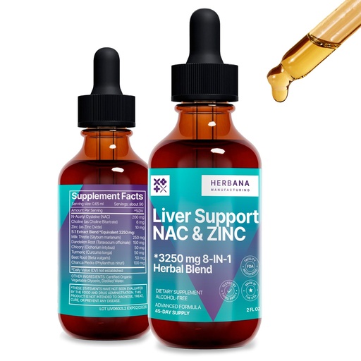 [BRSRO2YEOEFRGH3Z] Liver Support & NAC, Zinc - 2 fl oz Liquid Drops with Milk Thistle, Dandelion Root, Chicory, Turmeric, Beet Root, Chanca Piedra - Liver Cleanse & Detox Supplement