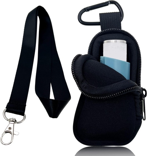 [BRSRMCYBA4AQEHL7] Holder Neoprene Travel Case for Asthma Inhaler, Handy Mini Bag for Inhaler for All Ages, Inhaler Not Included (Black)
