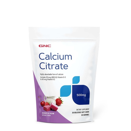 [BRSRMCA5PJ6WGA3K] GNC Calcium Citrate 500mg Soft Chews | Highly Absorbable Form of Calcium | Berries & Cream | 30 Count
