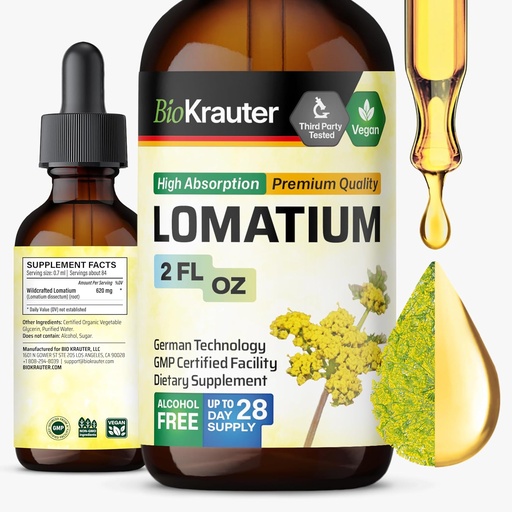 [BRSROGABBAPQGYD4] BIO KRAUTER Lomatium Root Tincture - Vegan Respiratory Support Supplement - Lomatium Dissectum Liquid Extract - Alcohol &amp; Sugar Gratis - 2 Fl.Oz.