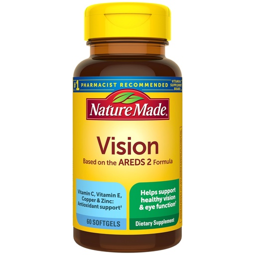 [BRSWYCQRB4OWG3D3] Nature Made Vision Based on the AREDS 2 Formula, Eye Vitamins with Lutein & Zeaxanthin, Vitamin C, Vitamin E, Zinc and Copper for Healthy Vision and Eye Function Support, 60 Softgels, 30 Day Supply