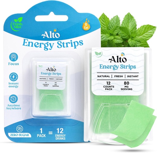 [BRSRAYACBEOWMGQ2] Alto Energy Strips com 80 mg de cafeína natural por serviço – 10X Absorção mais rápida □ 12 Tiras deliciosamente mentas □ 12 Bebidas energéticas □ Energia e foco Boost Anyway, Anywhere – 1 Pack