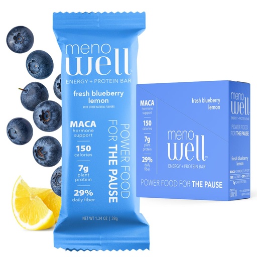 [BRSROFAKOEAW22Q3] MenoWell Menopause Protein Bars for Women, Weight Management Support, Fresh Blueberry Lemon, 25% Daily Fiber, Plant-Based, 7g of Protein, 1g Added Sugar, 10 Count (Pack of 1)