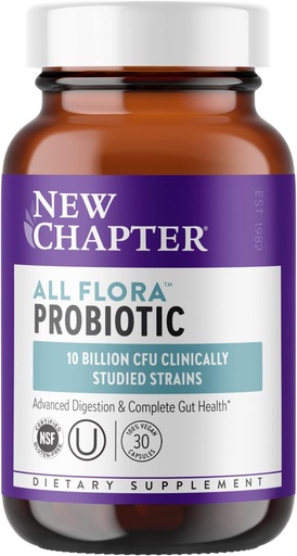 [BRSWGFLYAV5RMALF] Nuevo Capítulo Probiótico All-Flora - 30 ct (1 Mes de Suministro) para la Digestión Avanzada & Completo Salud Gut con Prebióticos + Postbióticos, Estrasas Estudiadas Clínicamente, 100% Vegan, No GMO, Estable
