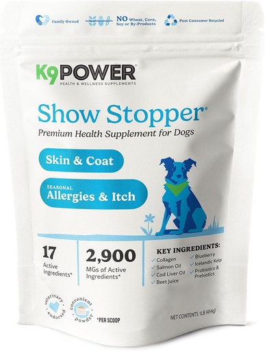 [BRSROZD2C56QMYL7] K9 Power Show Stopper för hundar 1lb - Boosts Coat Shine & främjar hälsosam hudton - stärker immunsystemet - Förbättrar Digestive Health