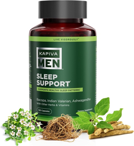 [BRSROGQQAABQ4DYU] Sleep Support Supplement with Bacopa, Valerian, Ashwagandha, and Other Herbs and Vitamins, Supports Healthy Sleep Patterns, 60 Day Supply, 120 Capsules