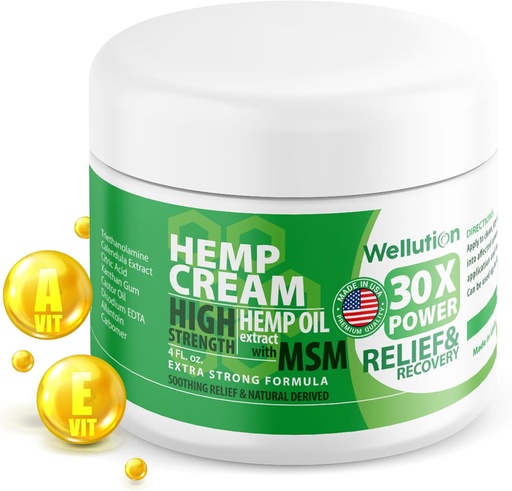 [BRSWYYIPOZ7RA3T5] WELLUTION Hemp Cream x30 MSM – Extra Strength Hemp Seed Oil Massage Cream with Arnica & Menthol – Fast-Absorbing, Non-Greasy Formula for Everyday Relief & Mobility – 4 oz.