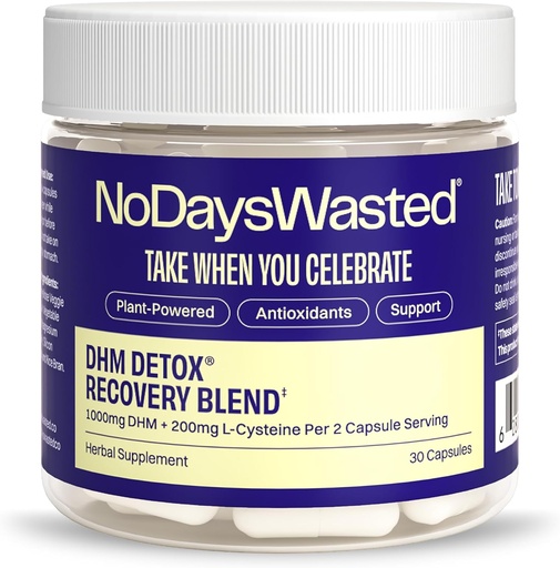 [BRSRAZQLCQBGECLF] No Days Wasted DHM Detox, 30 Capsules (15 Servings) - Jar - Take During Evening for Better Next Day and Recovery
