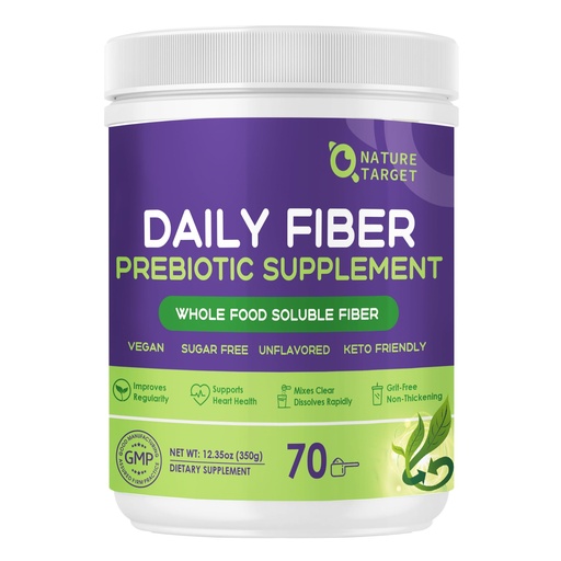 [BRSRAZQZBAFQAE3Z] NATURE TARGET Daily Fiber Supplement - Soluble Prebiotic Fiber Powder for Gut Health, Whole Food High Fiber for Digestive Health & Regularity, Unflavored, Gluten & Sugar Free, Keto - 70 Servings