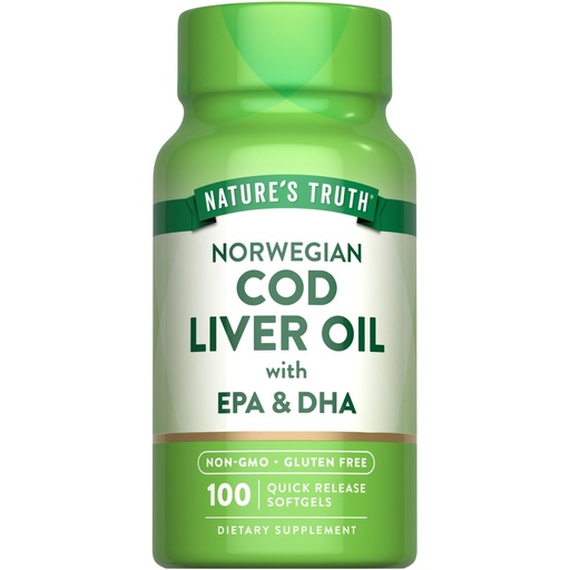 [BRSWICQBBAFWK2Y3] Nature's Truth Norwegian Cod Liver Oil | 100 Softgels | with EPA & DHA | Non-GMO & Gluten Free Supplement