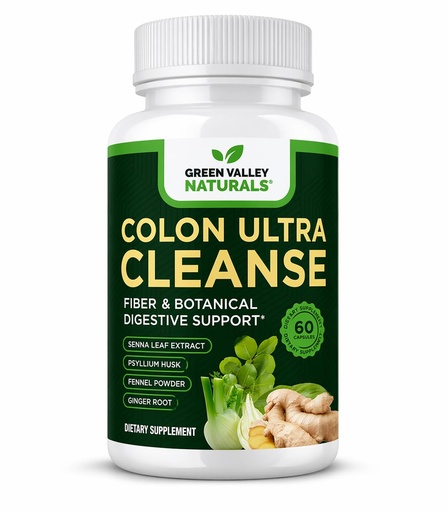[BRSRAYL7OEDRAD3D] GREEN VALLEY NATURALS Colon Ultra Cleanse – Fiber & Herbal Supplement with Psyllium Husk, Senna Extract, Fennel & Ginger | Digestive Support & Gut Wellness | 60 Capsules