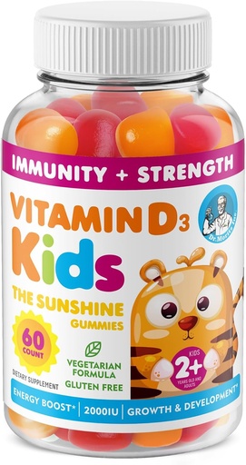 [BRSWYGABAF6RG3AY] Vitamin D3 Gummies for Kids & Adults 2000 IU - High-Absorption Vitamin D Kids Gummies Supplements - Vegetarian, Immune Support D3 for Adults & Kids (60 Count)