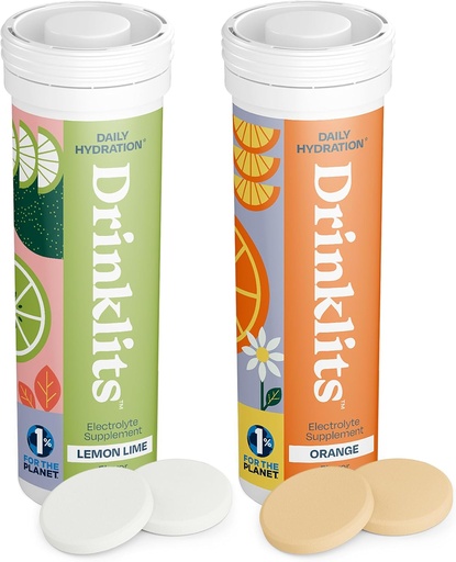 [BRSROBIFPIPGMG3B] Drinklits Lemon-Lime & Orange Electrolyte Tablets (2) Tube Bundle | Citrus Daily Hydration Combo Pack | Delicious Natural Flavors – 0g Sugar – Daily Use | 20 Servings - 10 Tablets Per Tube