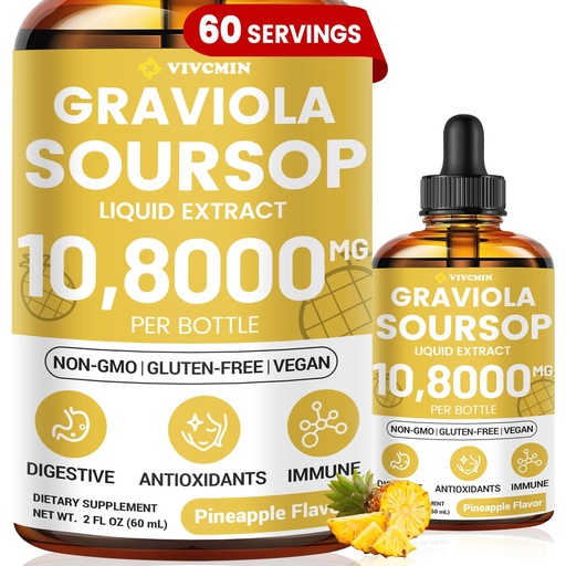 [BRSRAZQNAUPGOCL4] Graviola Soursop Leaf Extract Liquid - Soursop Bitters Liquid, Support Immune, Relax, Liver and Sleep, Sugar & Alcohol-Free, Highly Absorbable Formula, Pineapple Flavor, 2 Fl Oz