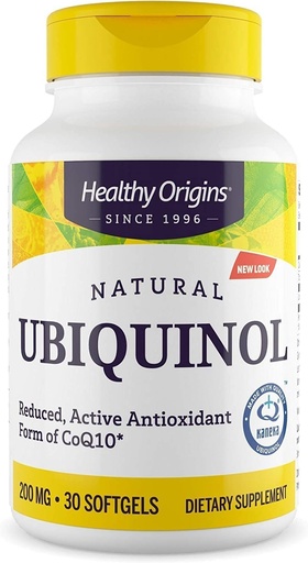 [BRSWIY36CIMRSDTA] Origines saines Ubiquinol (forme active du CoQ10), 200 mg - Suppléments Ubiquinol pour la santé cardiaque et le soutien antioxydant - Supplément sans gluten et sans OGM - 30 softgels