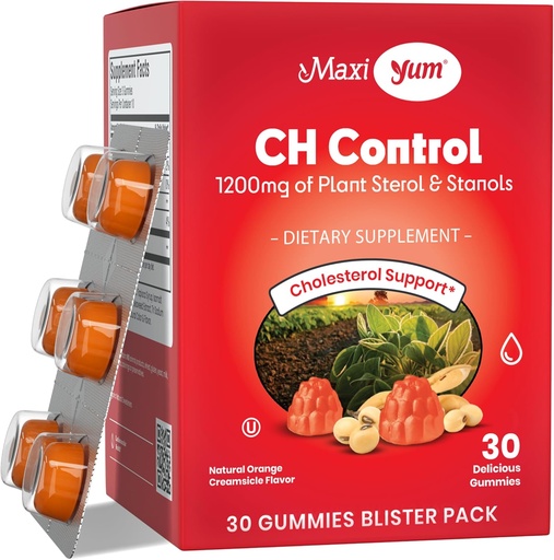 [BRSRAFAQDEMB6FD2] Maxi Health - Cholesterol Gummies with 1200mg of Plant Sterols & Stanols - Kosher Gluten Free Healthy Cholesterol Supplements 60 ct