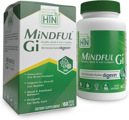 [BRSRAHYRDIFRU2Y6] Health Thru Nutrition Mindful GI - Healthy Mind & Gut Complex | with Digexin, Magnesium, L-Glutamine, and Probiotic for Gut-Brain Axis Support | Regularity, Bloating, Calmness Supplement