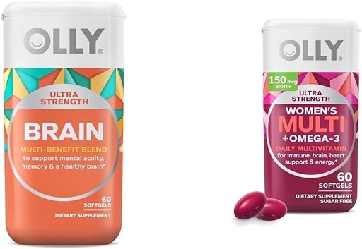 [BRSROBQQOQNAE3TK] OLLY Ultra Strength Brain Softgels, Nootropic, soporta la función cerebral saludable, memoria, enfoque &amp; ultra mujeres multi Softgels, salud general y soporte inmunológico, Omega-3s, hierro, vitaminas A, D